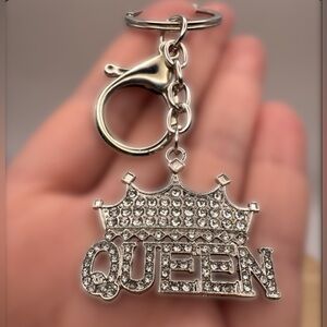 “Queen” Rhinestones Silver-Tone Purse Bag Charm Keychain New